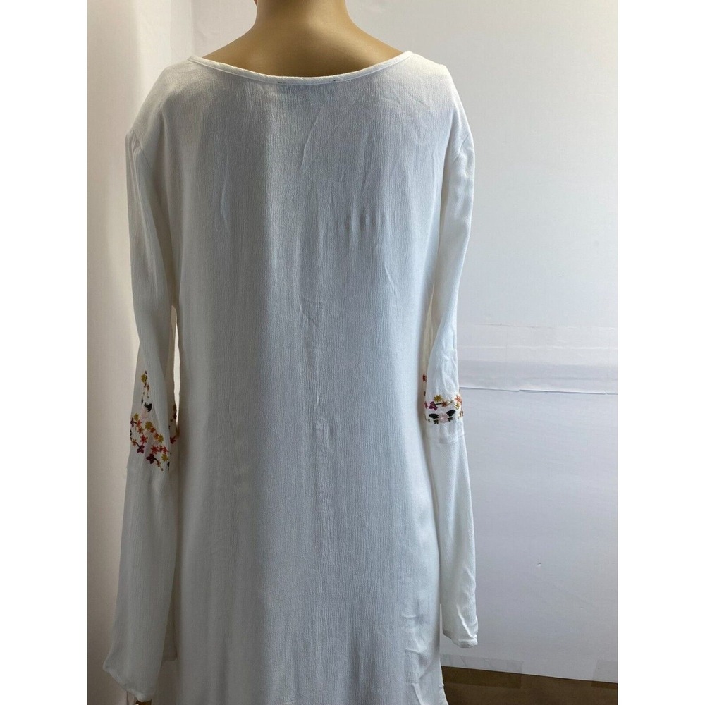 Womens Sugar Lips V Neck Floral Embroidered Lined Tunic Dress Bell Sleeve Sz M - Picture 15 of 16